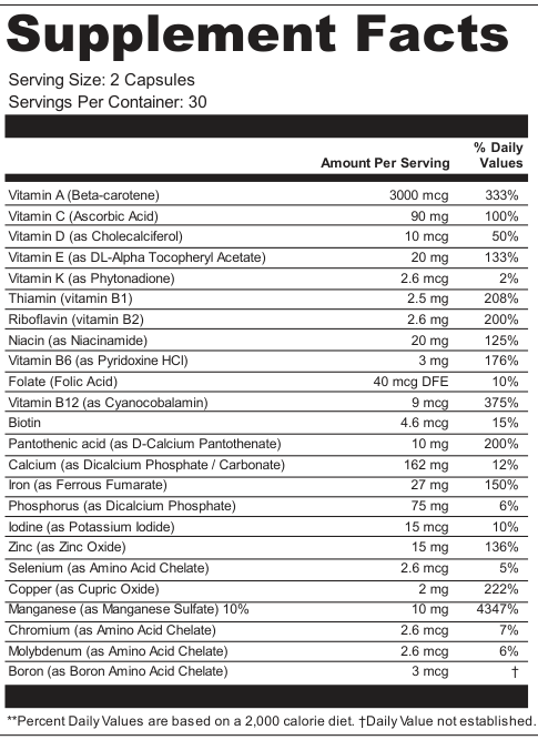 Supplement Facts for Vivid Arc